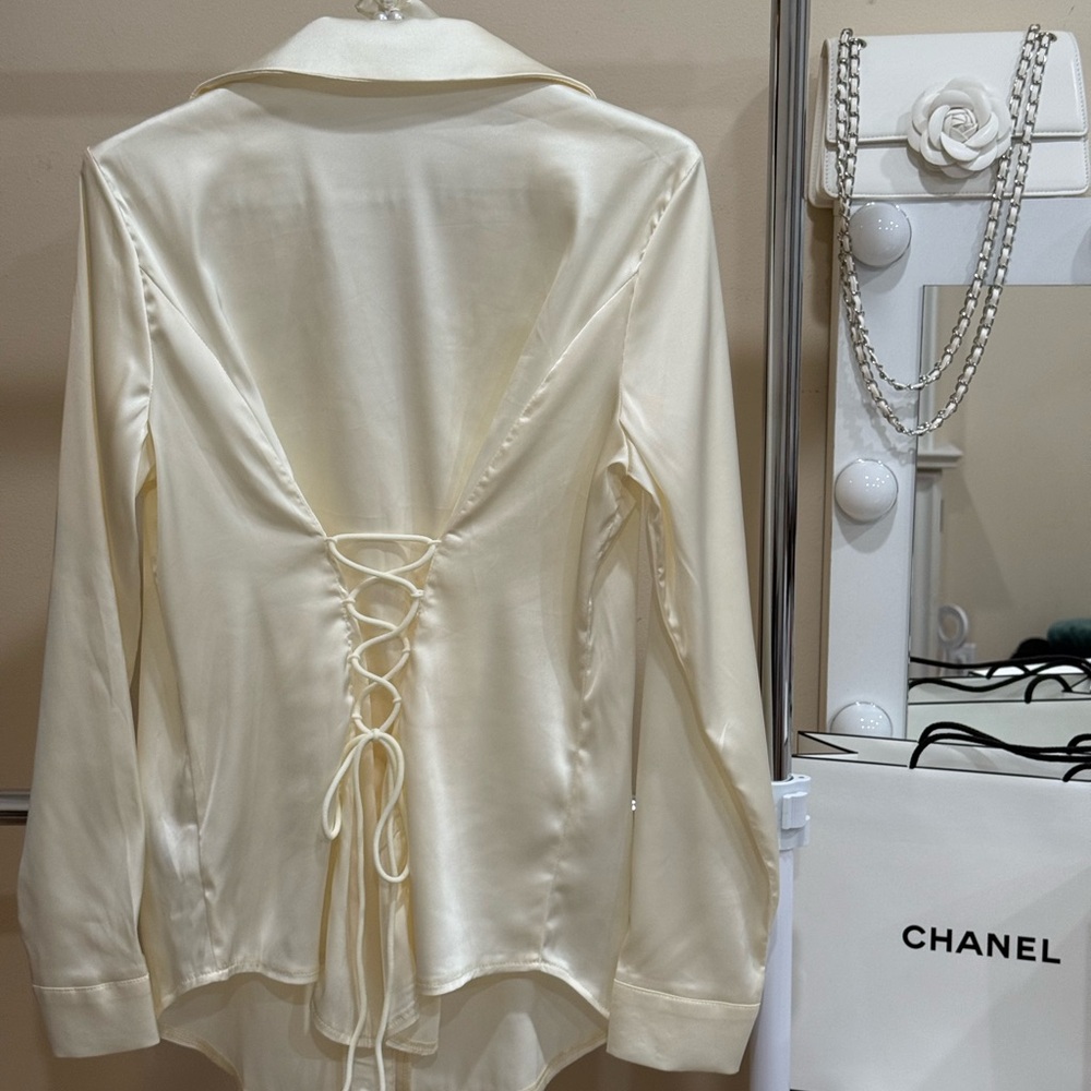 Satin Lace-Up Back Blouse – Size S